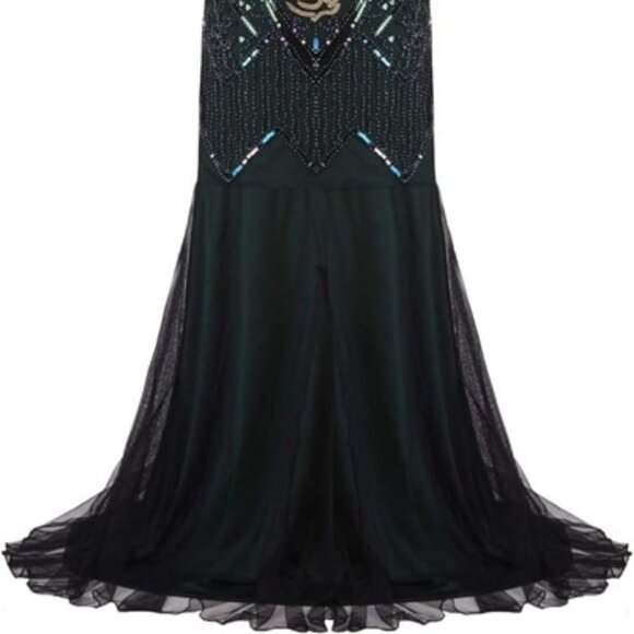 FAIRY COUPLE 1920s Floor-Length V-Back Sequined Embellished Flapper Dress Med/10 - Picture 4 of 4